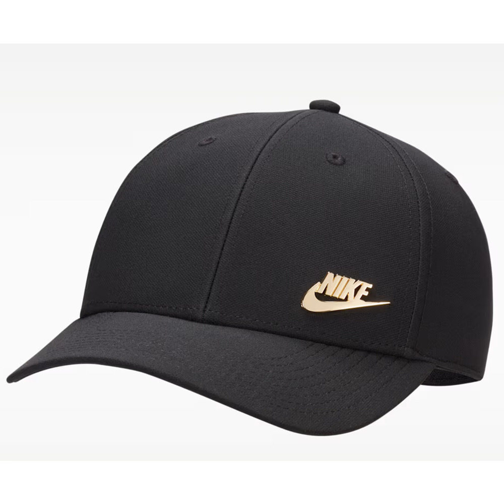 Nike Dri-FIT Club Cap Structured Metal Logo Black Gold Size M/L FB5371-011